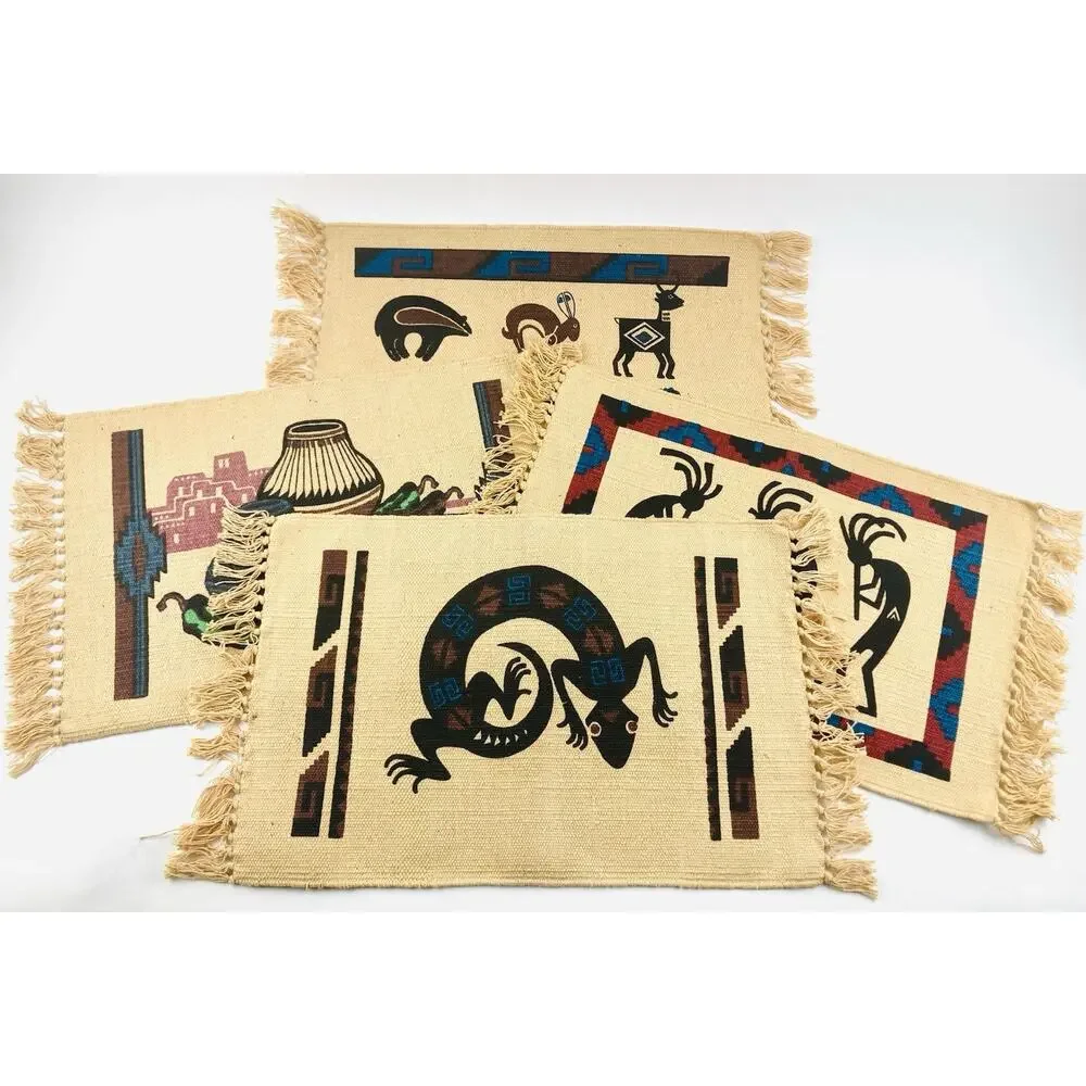 4 El Paso Saddle Blanket KOKOPELLI Placemats Woven Southwestern Turquoise Lizard
